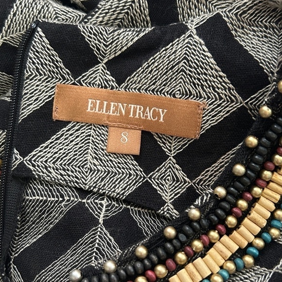 Ellen Tracy Shift Dress Tribal Beaded Boho Woven Geometric Linen Cotton Blend - Picture 11 of 14